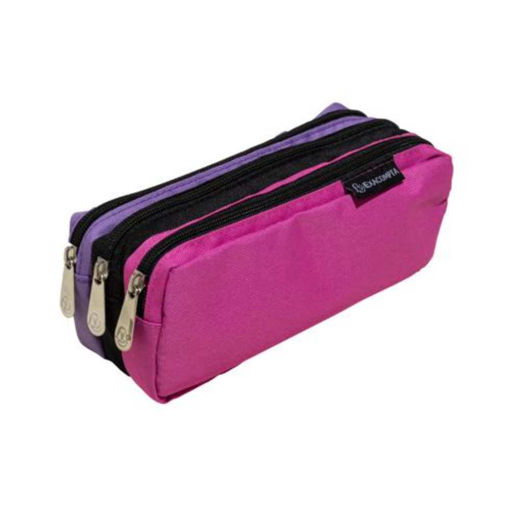 Picture of EXACOMPTA TRIPLE COLOUR RECTANGLE PENCIL CASE PINK/PURPLE